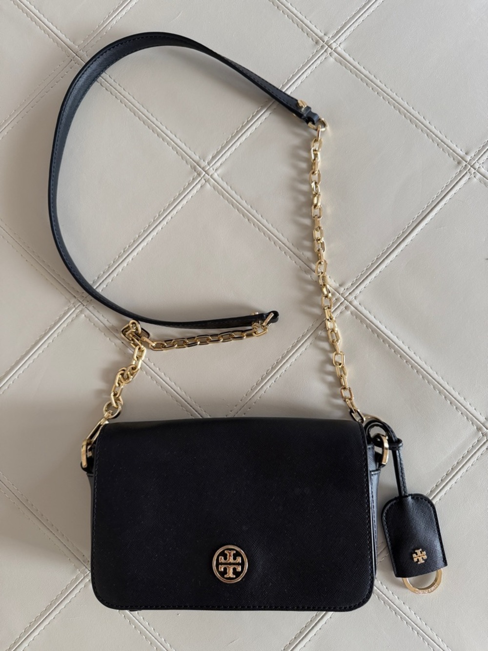 Tory Burch Black Crossbody with Gold Chain Accent